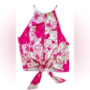 VICI Floral Pink and White Women's Top w/ Tie Front